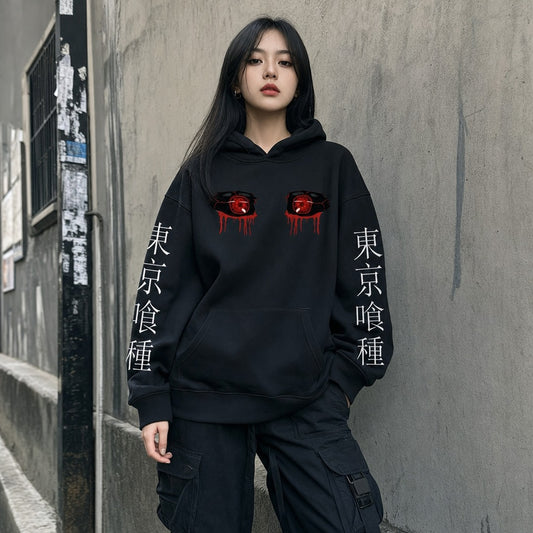 Tokyo Ghoul Kaneki Eyes Hoodie worn in black, front