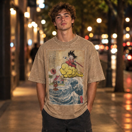 Dragon Ball Kid Goku Great Wave Washed Tee