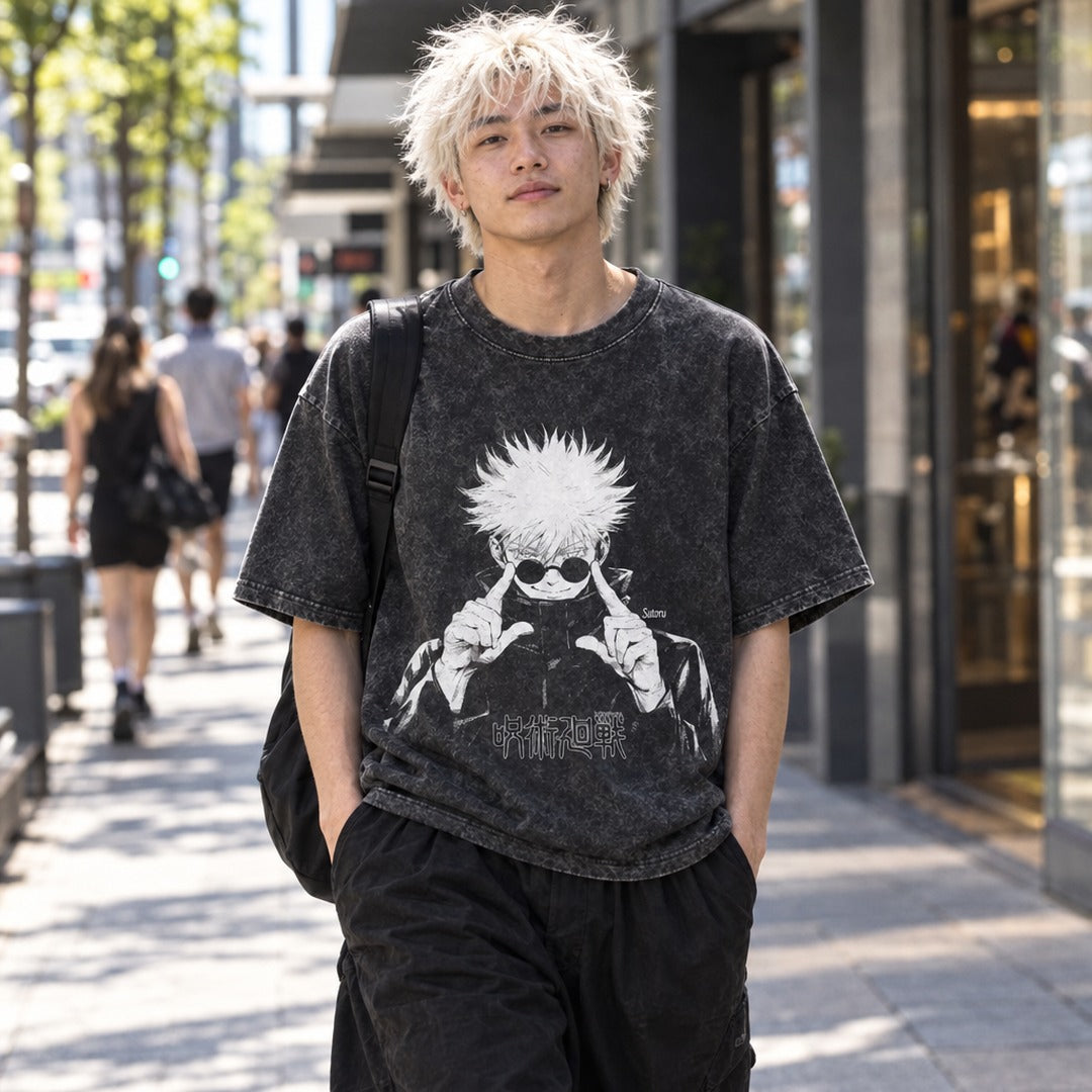 Jujutsu Kaisen Gojo Washed Tee - 02 u01 wearing