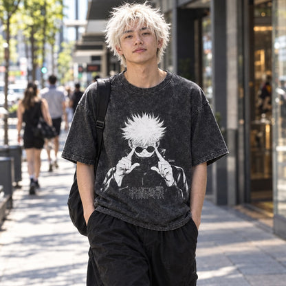 Jujutsu Kaisen Gojo Washed Tee - 02 u01 wearing