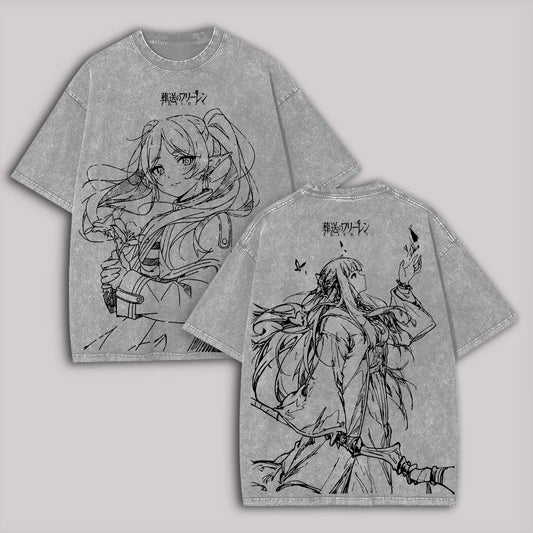 Frieren Manga Line Art Washed Tee