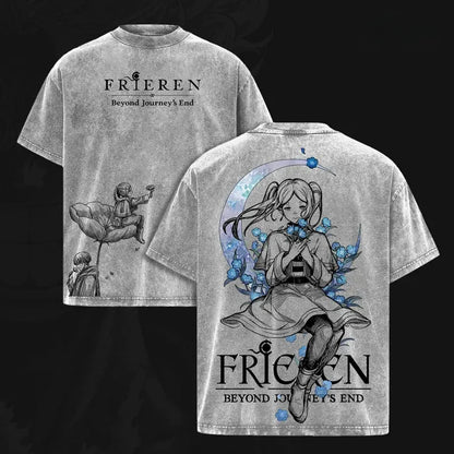 Frieren Blue Moon Flowers Washed Tee
