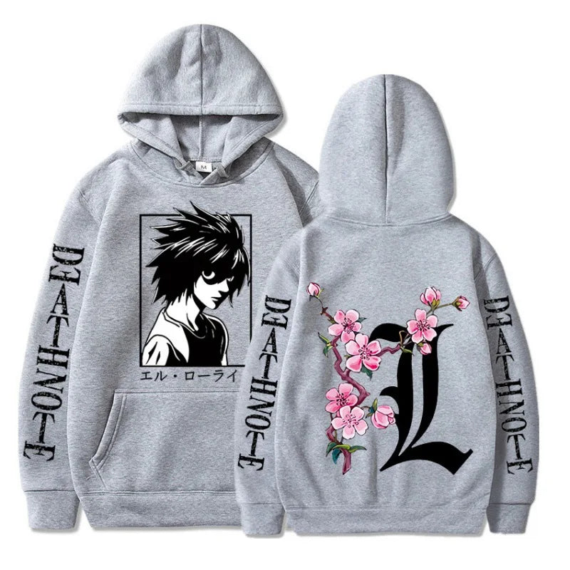 Death Note L Lawliet Cherry Blossom Hoodie - Grey