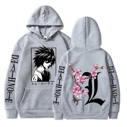 Death Note L Lawliet Cherry Blossom Hoodie - Grey