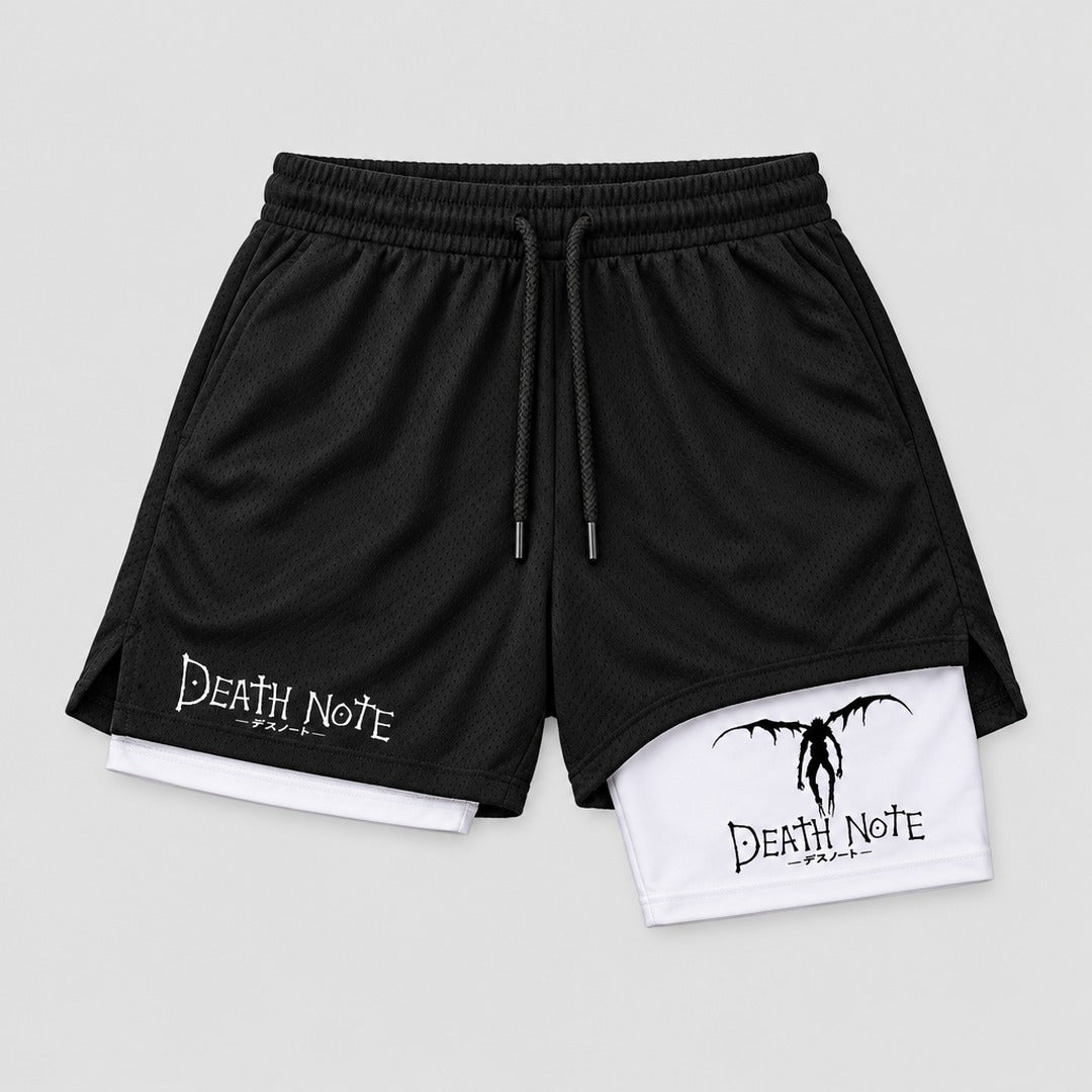 Death Note 2-in-1 gym shorts, black with white liner