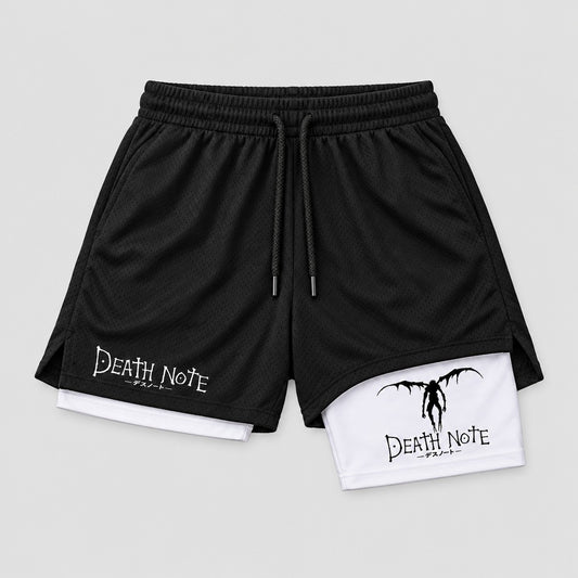 Death Note 2-in-1 gym shorts, black with white liner