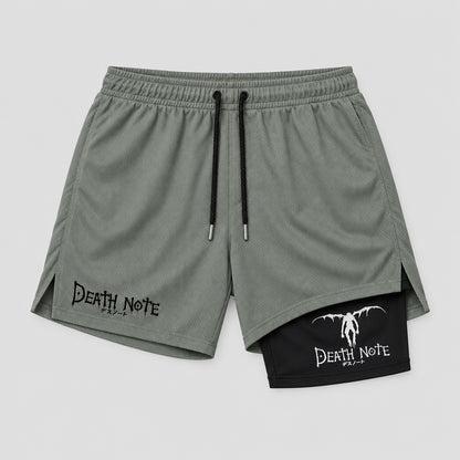 Death Note 2-in-1 gym shorts, sage