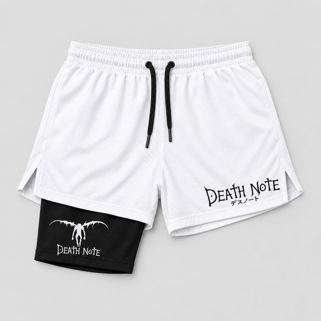 Death Note 2-in-1 gym shorts, white