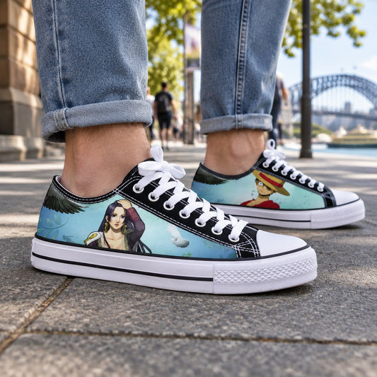 One Piece Luffy And Hancock Low Top Canvas Sneakers