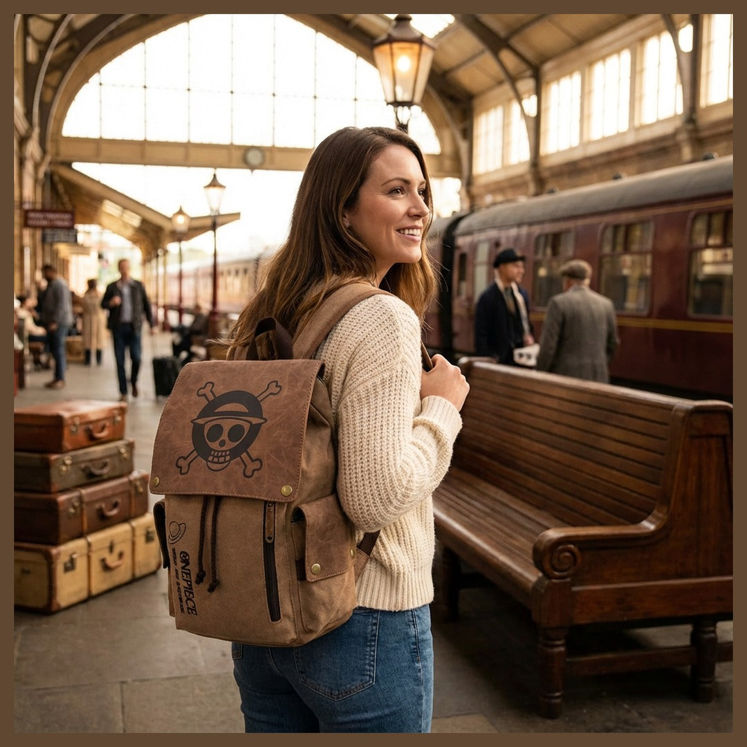 One Piece Straw Hat Vintage Canvas Backpack